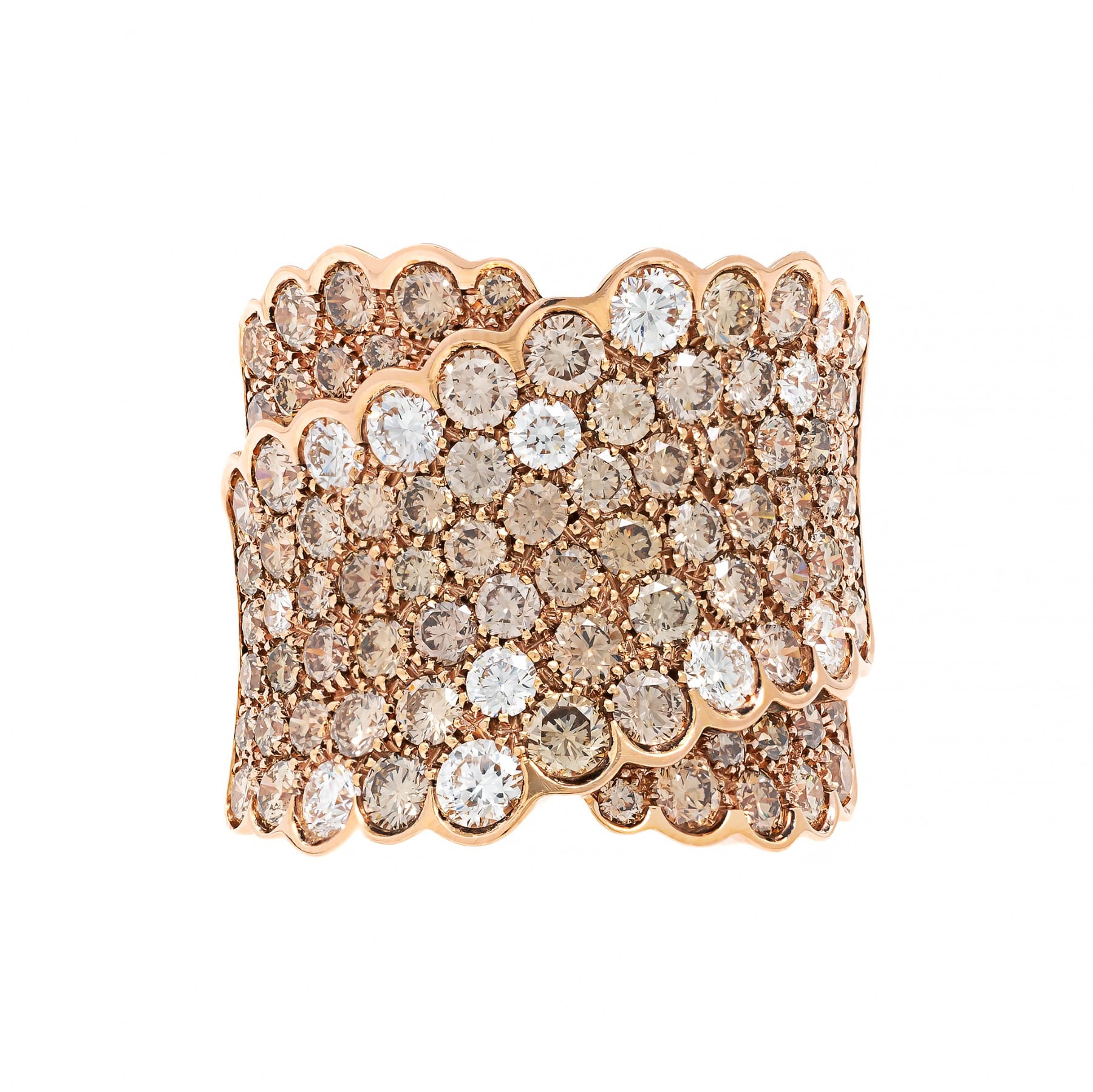 Leo Pizzo 18K Rose Gold Pave Brown and White Diamond Wide X Ring