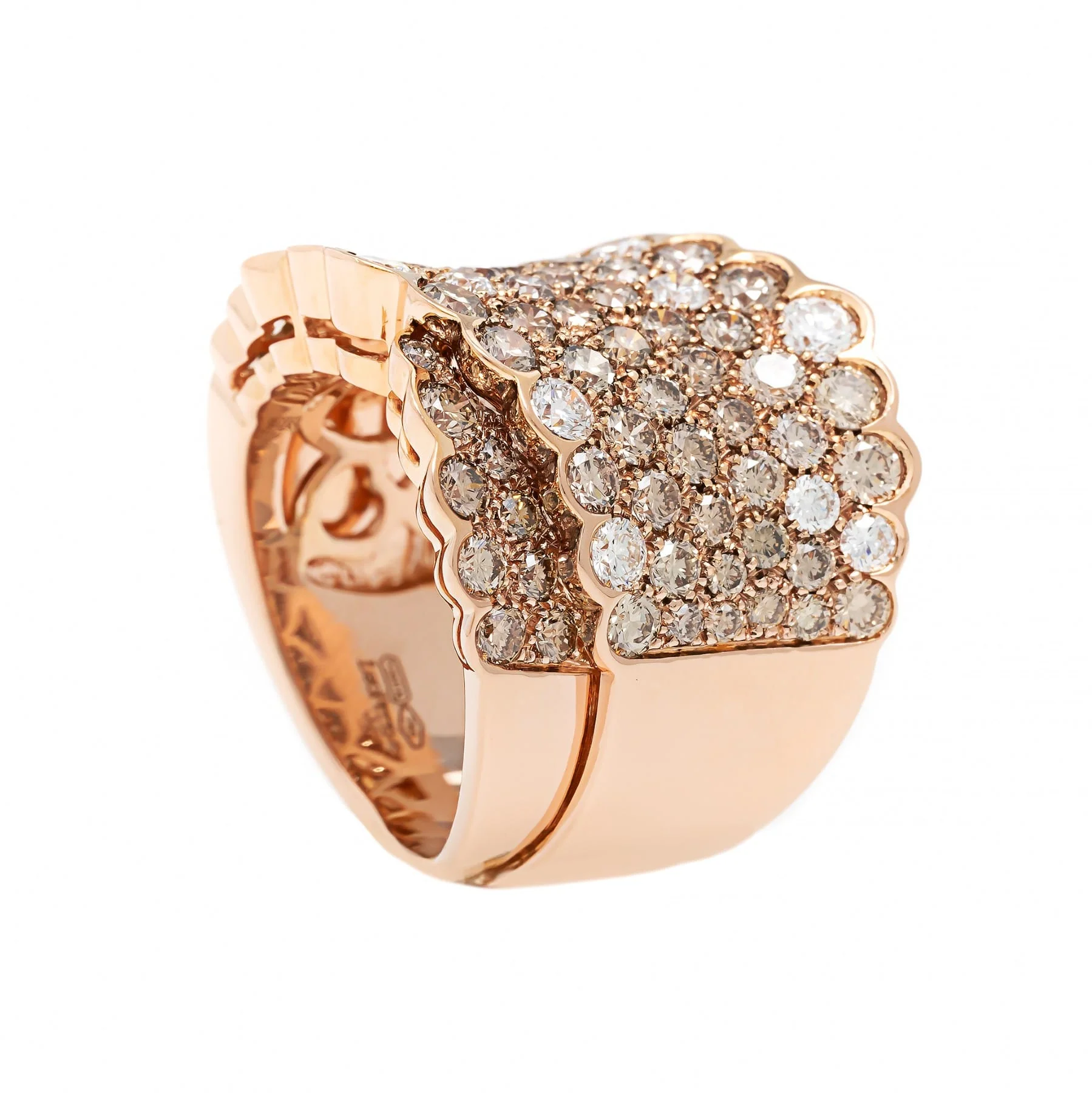 Leo Pizzo 18K Rose Gold Pave Brown and White Diamond Wide X Ring - Image 2
