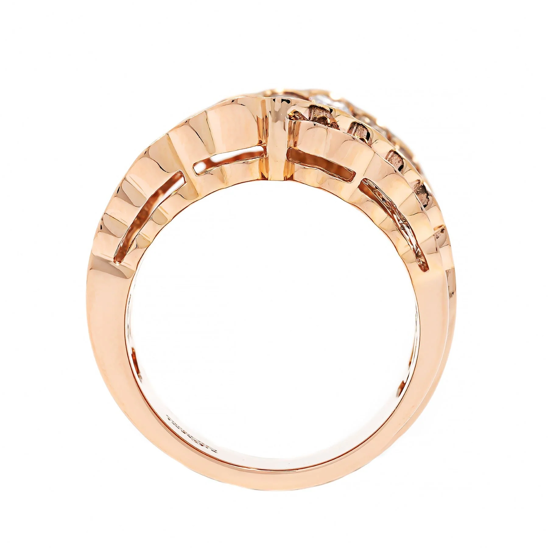 Leo Pizzo 18K Rose Gold Pave Brown and White Diamond Wide X Ring - Image 3