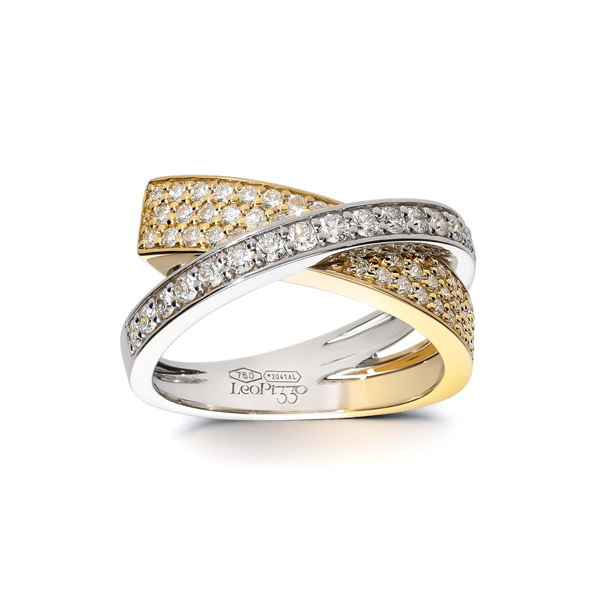 Leo Pizzo 18K Two-Tone Gold Pave Diamond Crossover Ring