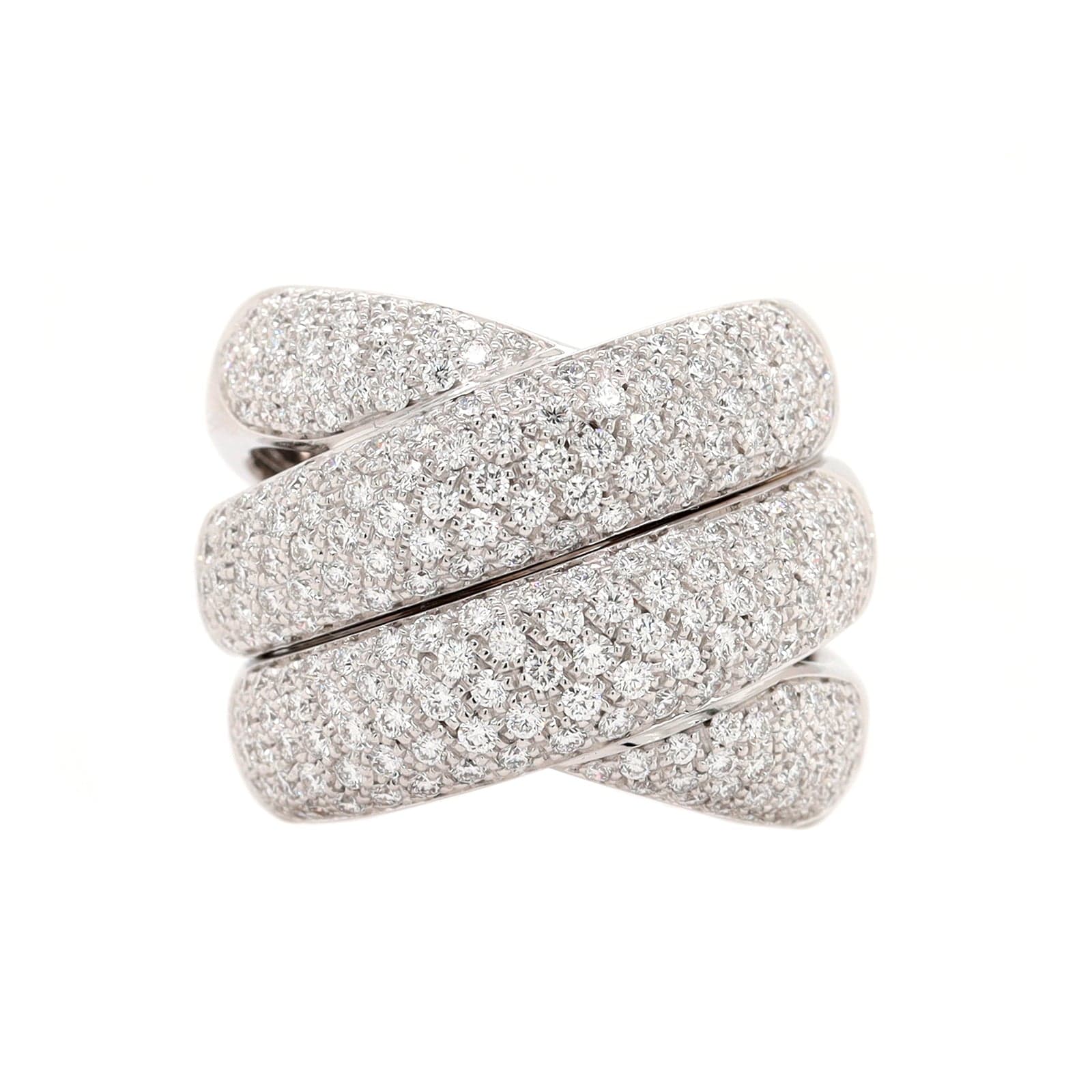Leo Pizzo 18K White Gold 4 Row Wide Pave Diamond Ring