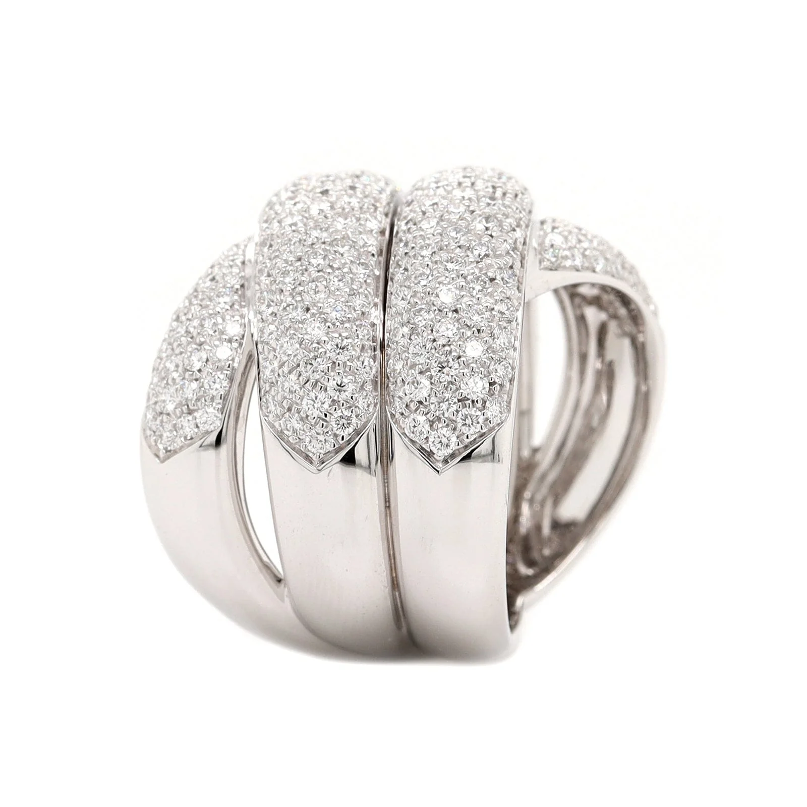 Leo Pizzo 18K White Gold 4 Row Wide Pave Diamond Ring - Image 2