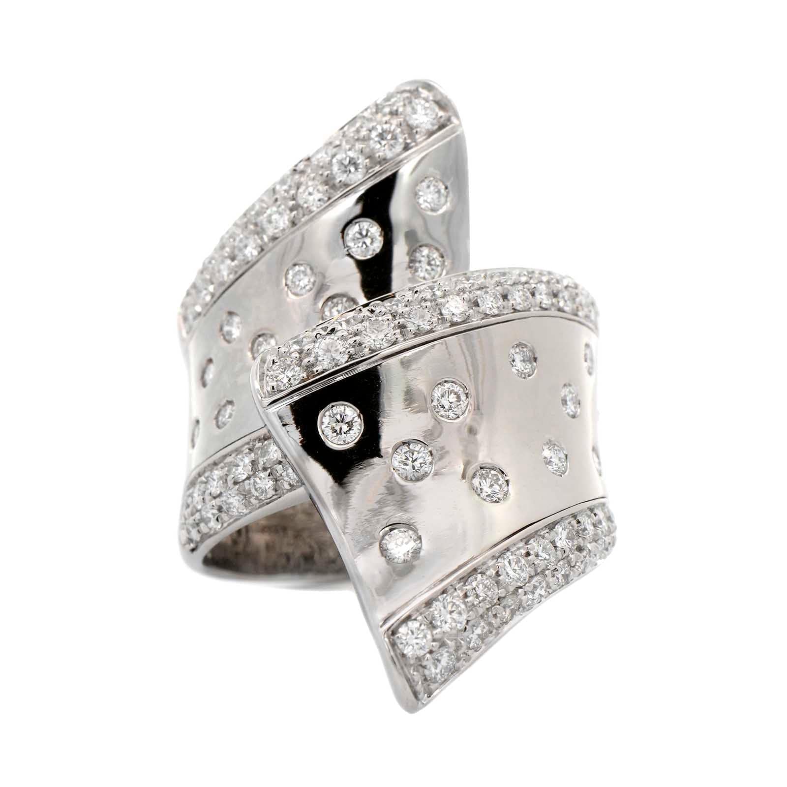 Leo Pizzo 18K White Gold Flush and Pave Set Diamond Bypass Ring