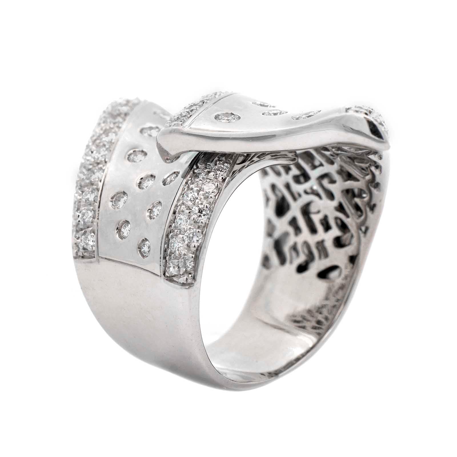 Leo Pizzo 18K White Gold Flush and Pave Set Diamond Bypass Ring - Image 2