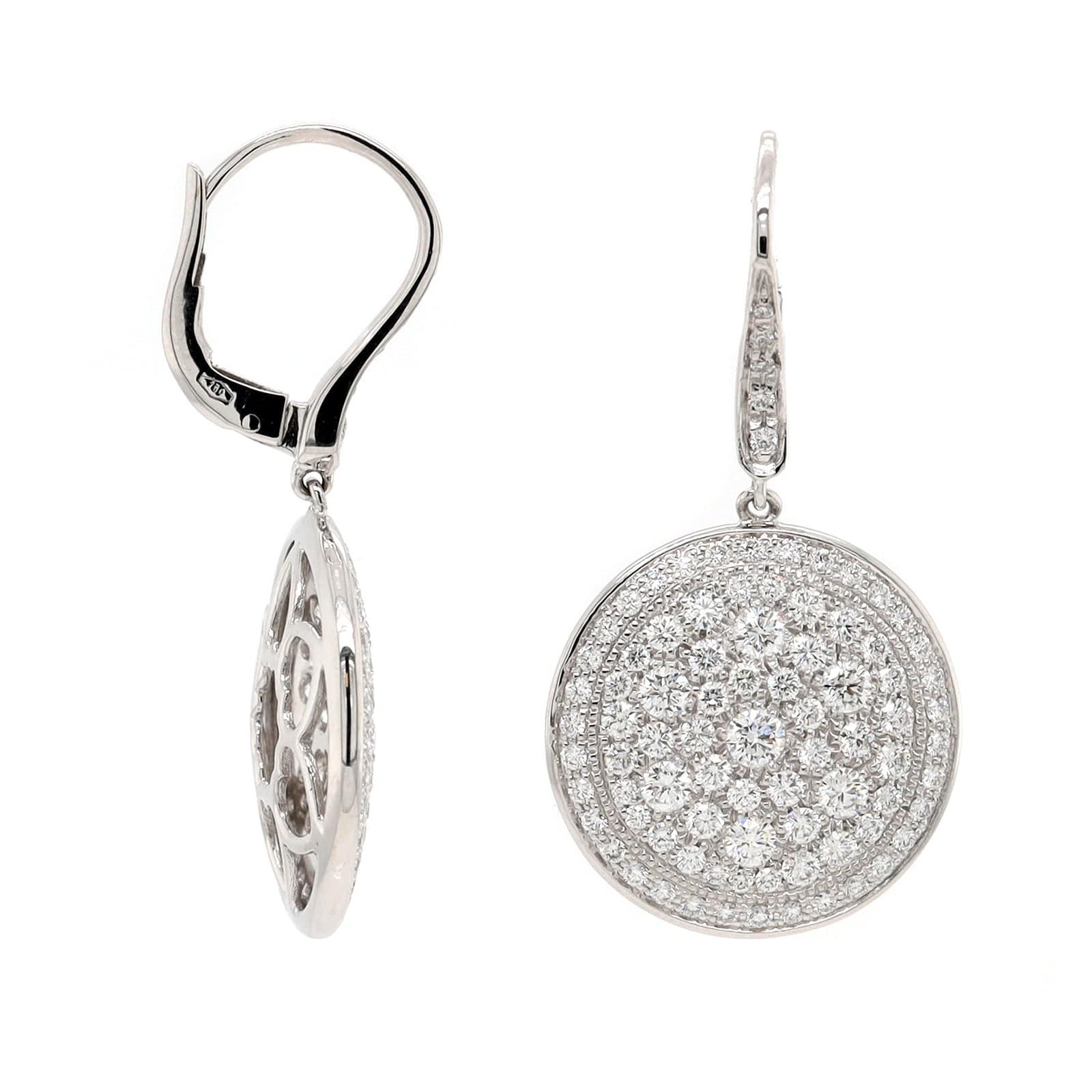 Leo Pizzo 18K White Gold Pave Diamond Disc Drop Earrings