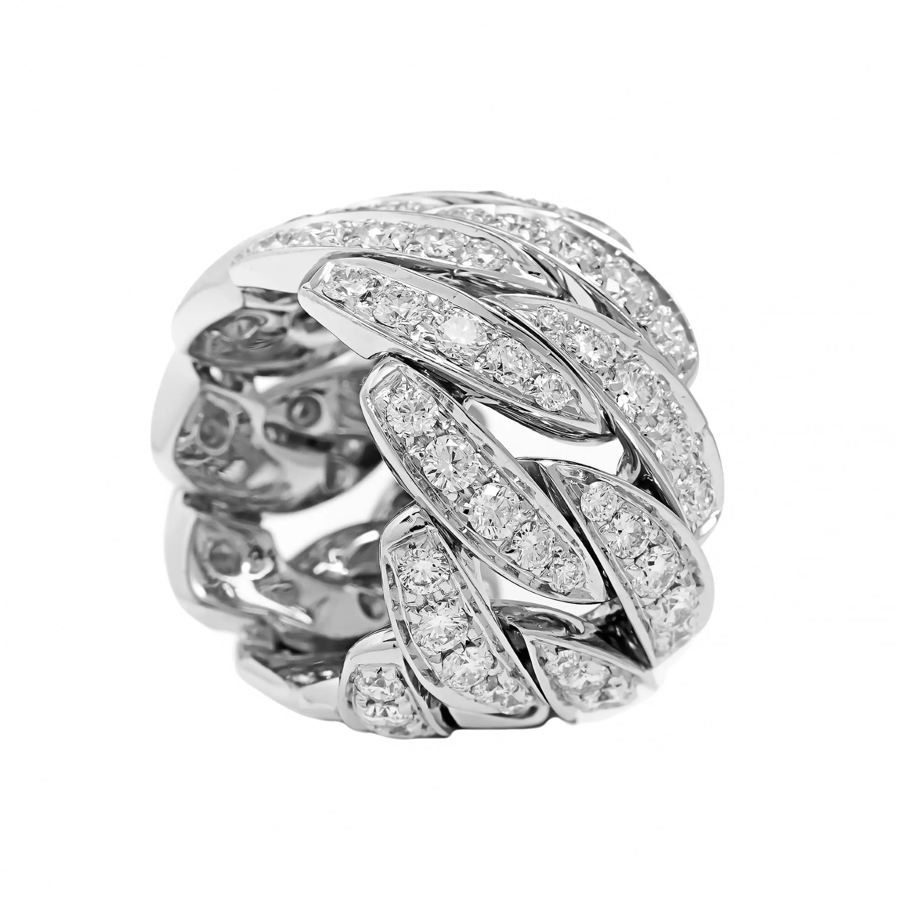 Leo Pizzo 18K White Gold Pave Diamond Wide Band Ring - Image 2