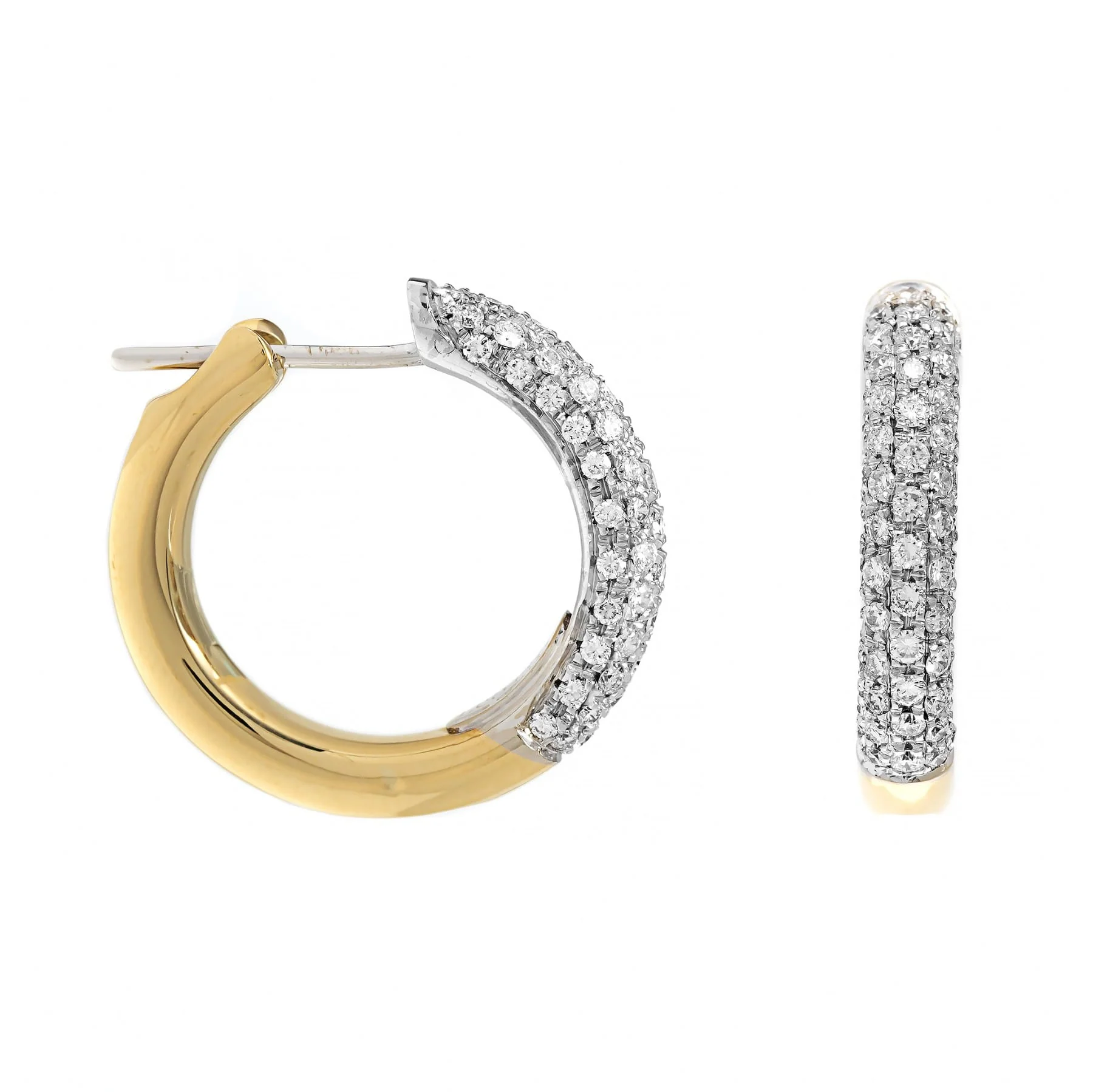 Leo Pizzo 18K Yellow and White Gold Pave Diamond Round Hoop Earrings