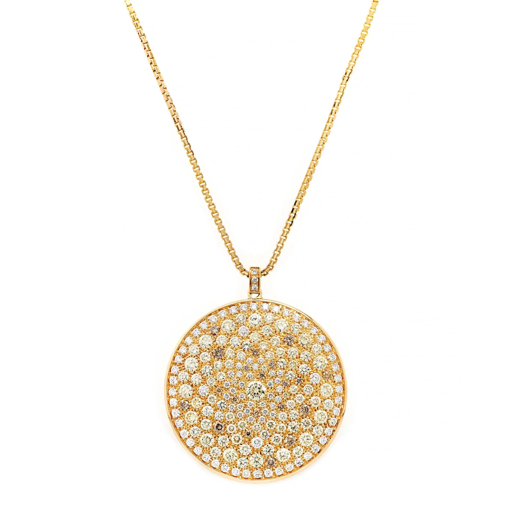 Leo Pizzo 18K Yellow Gold Pave Diamond Large Disc Pendant Necklace