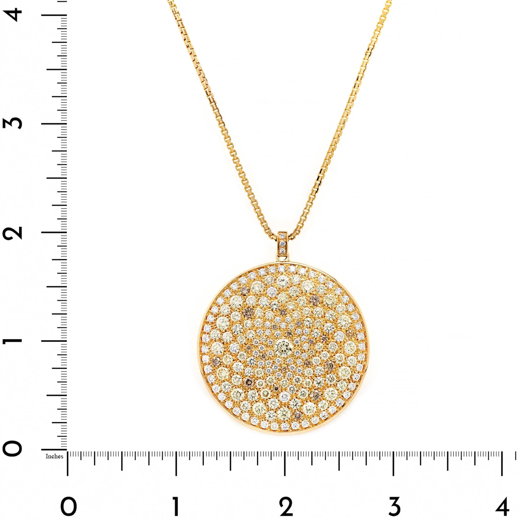 Leo Pizzo 18K Yellow Gold Pave Diamond Large Disc Pendant Necklace - Image 4