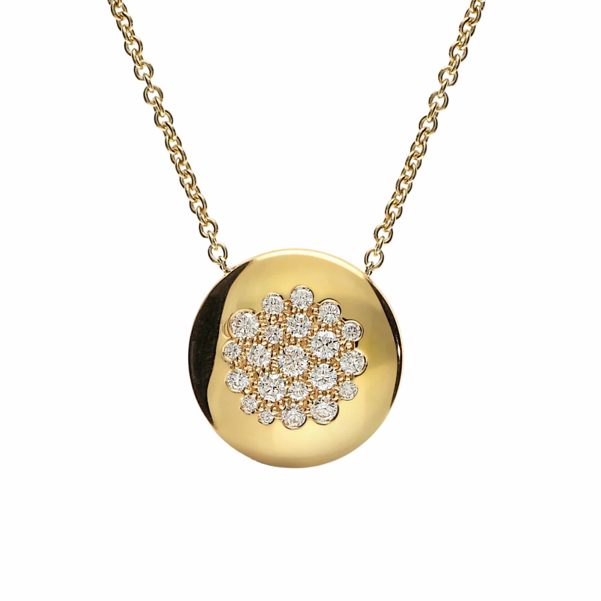 Leo Pizzo 18K Yellow Gold Pave Diamond Medium Disc Pendant Necklace