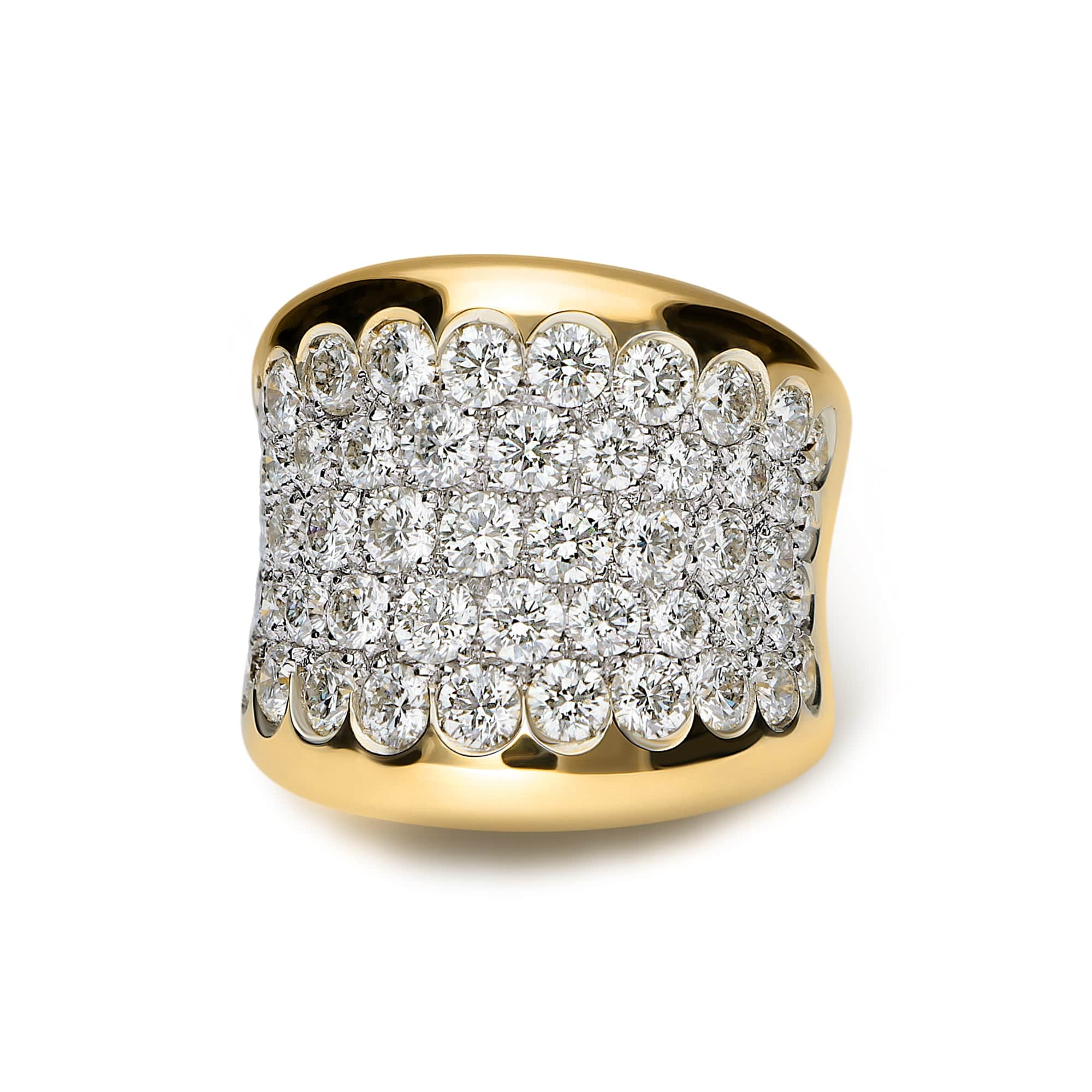 Leo Pizzo 18K Yellow Gold Pave Diamond Wide Concave Ring