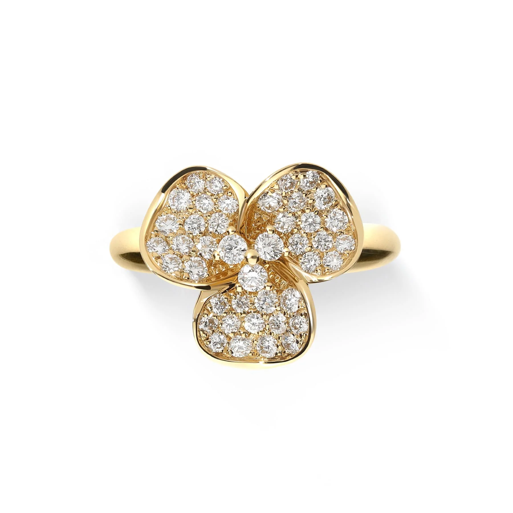 Leo Pizzo 18K Yellow Gold Pave Set Diamond 3 Petal Flower Ring