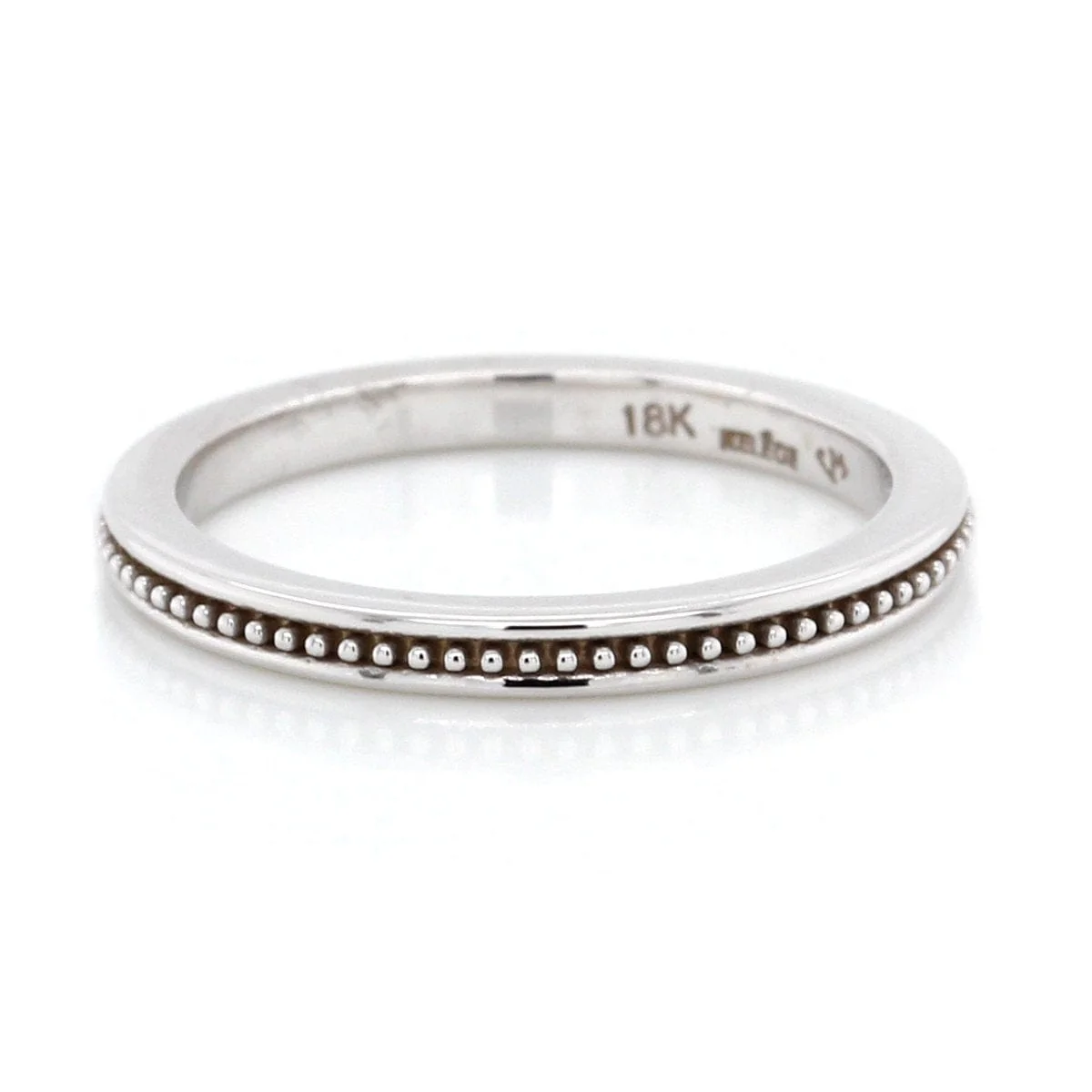 18K White Gold Beaded Plain Band - Image 2