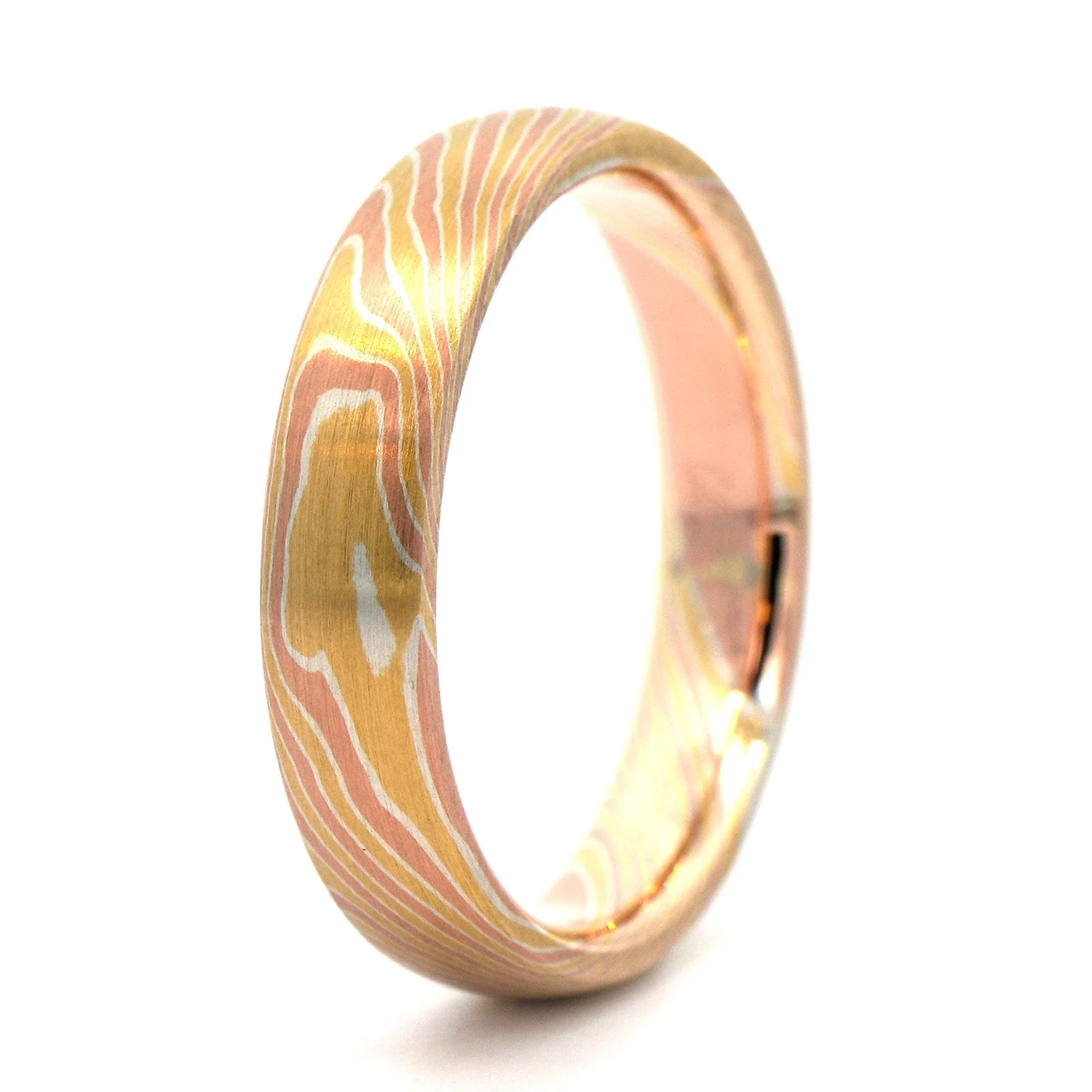 18K Yellow Gold, 14K Rose Gold, and Silver Birch Patterned Wedding Band - Image 2