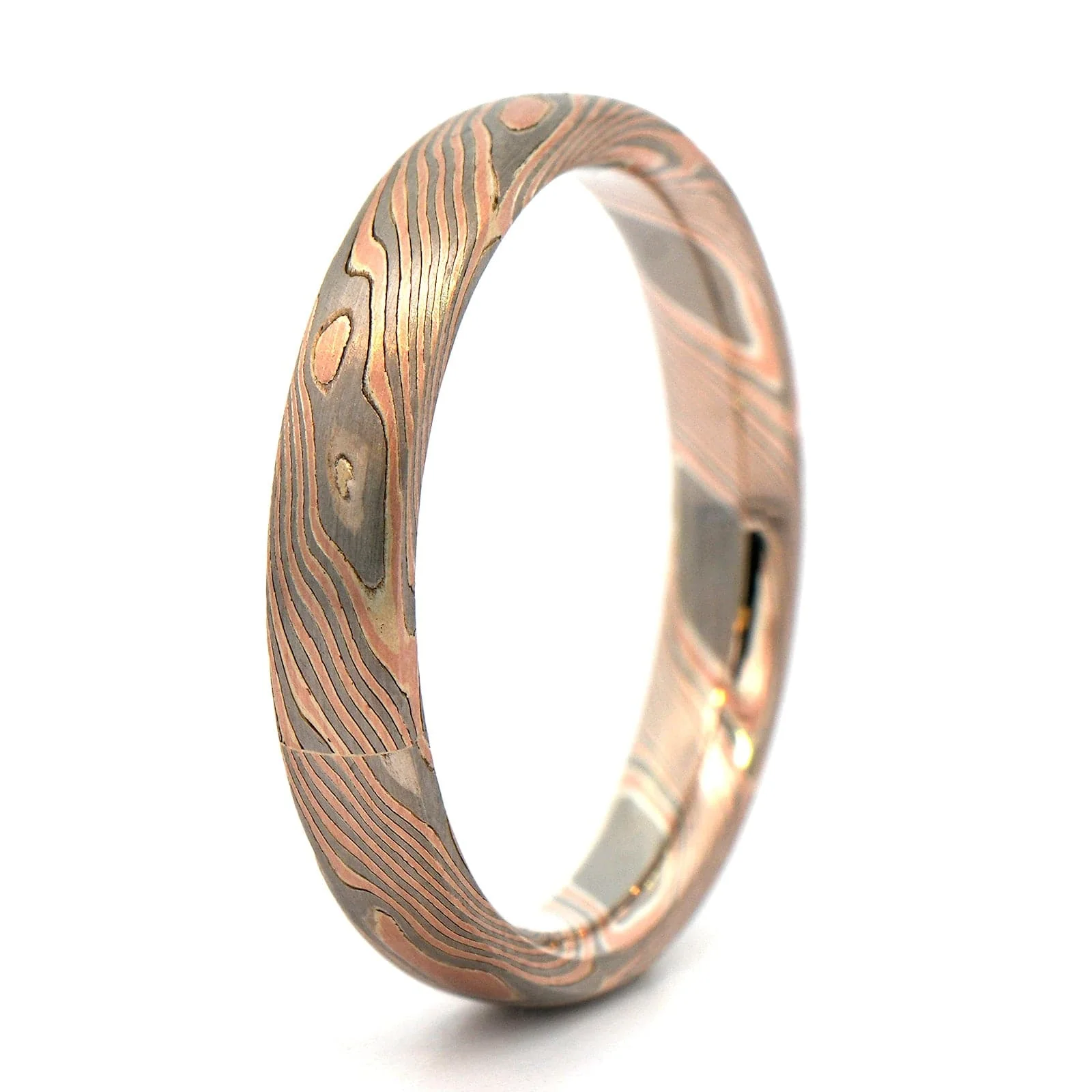 14K Rose Gold, Palladium, and Silver Oak Patterned Wedding Band - Image 2