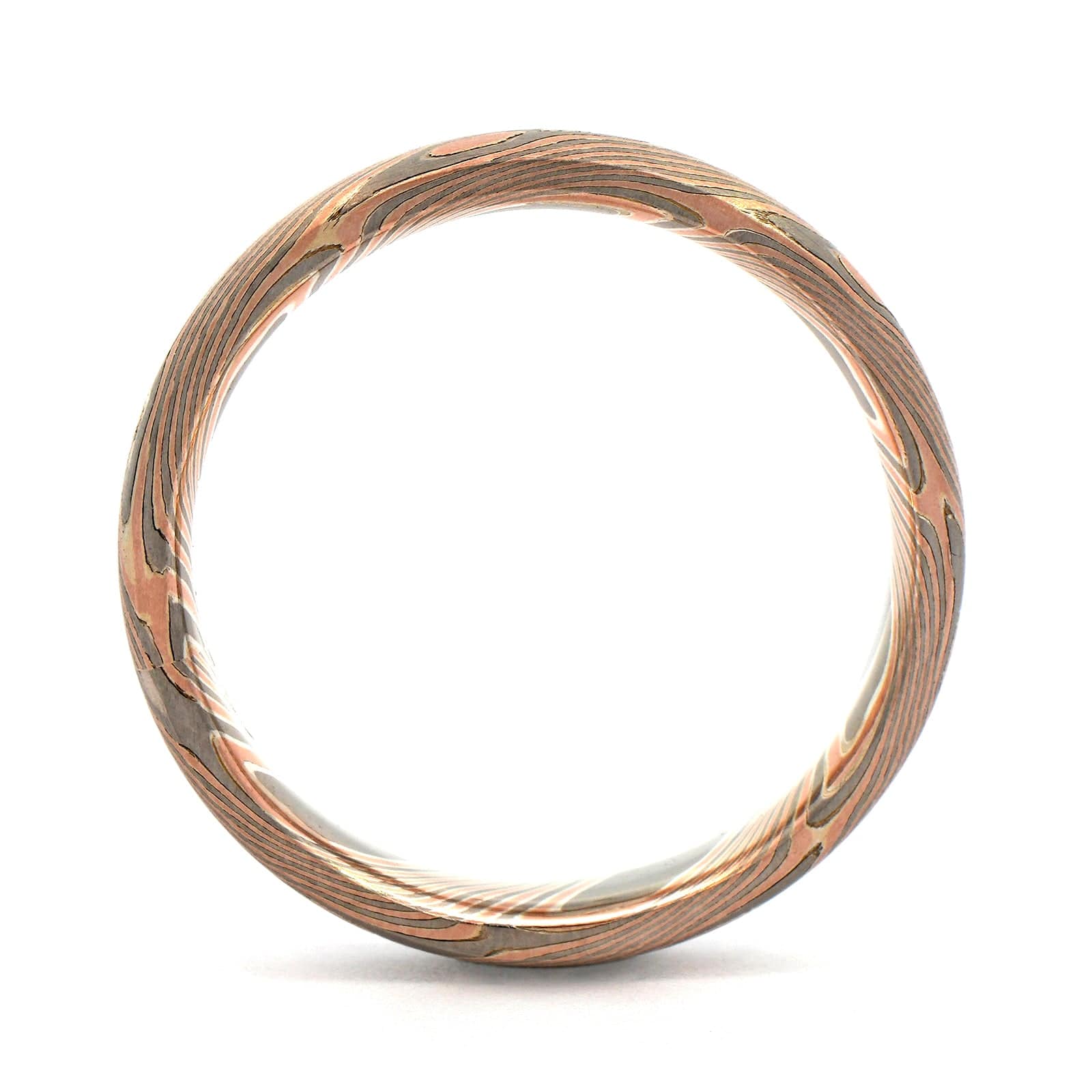 14K Rose Gold, Palladium, and Silver Oak Patterned Wedding Band - Image 3