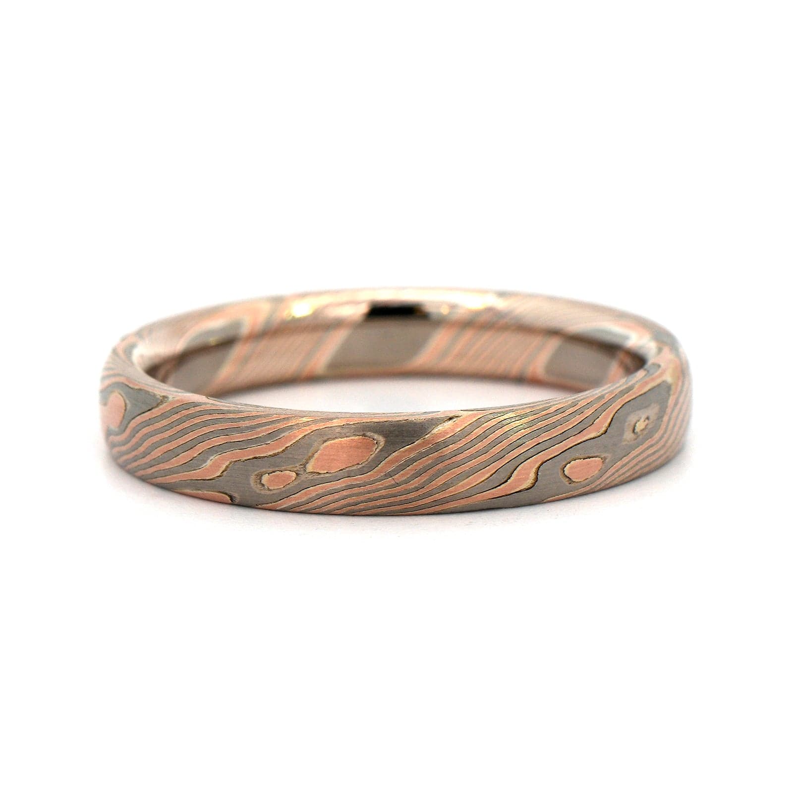 14K Rose Gold, Palladium, and Silver Oak Patterned Wedding Band - Image 5