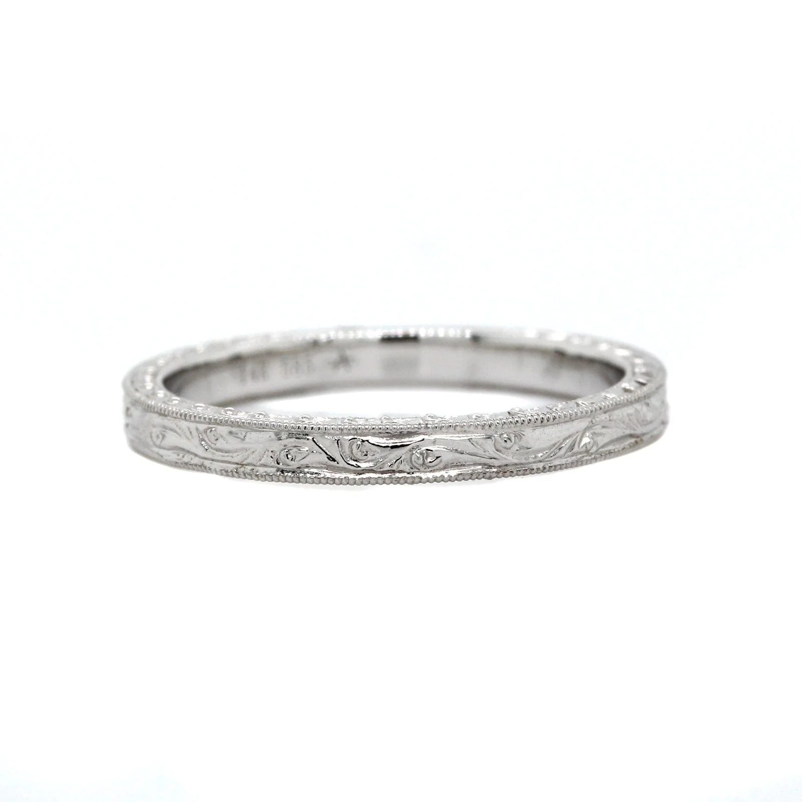 14K White Gold Engraved Milgrain Band - Image 5