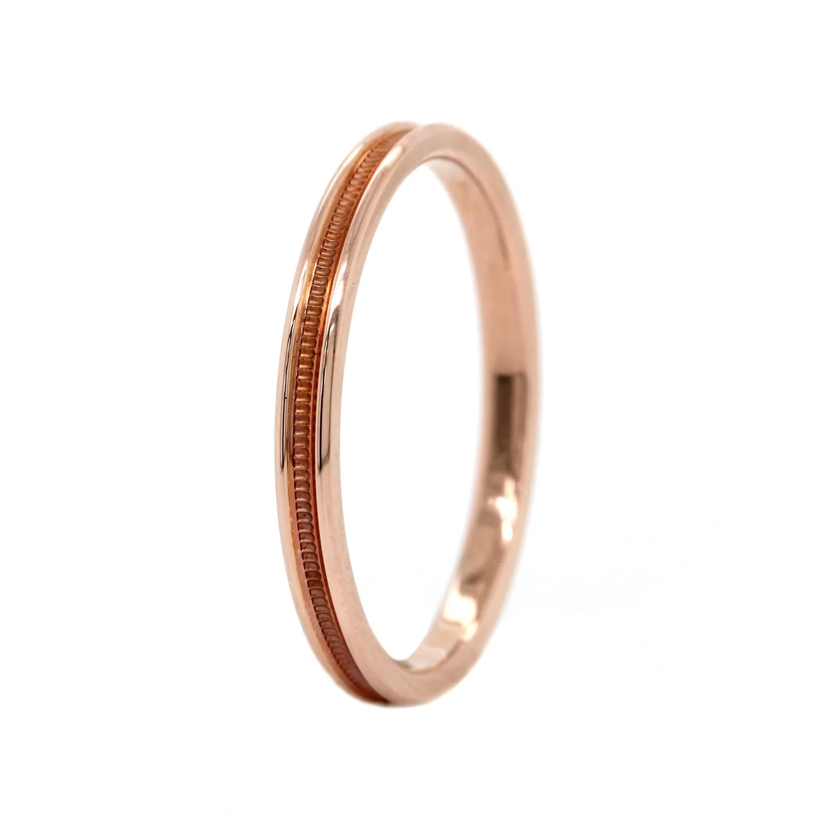 14K Rose Gold 2mm Recessed Milgrain Band - Image 2