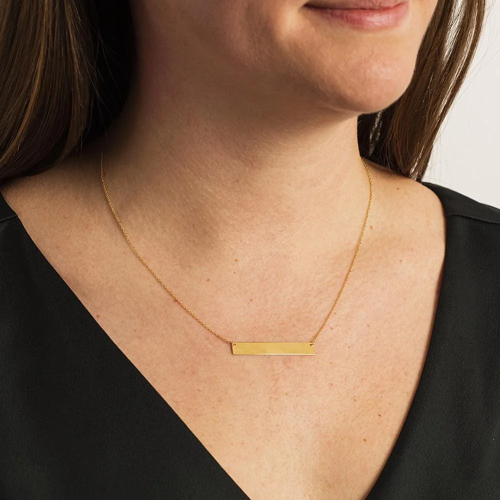 14K Yellow Gold Engravable Bar Necklace - Image 2