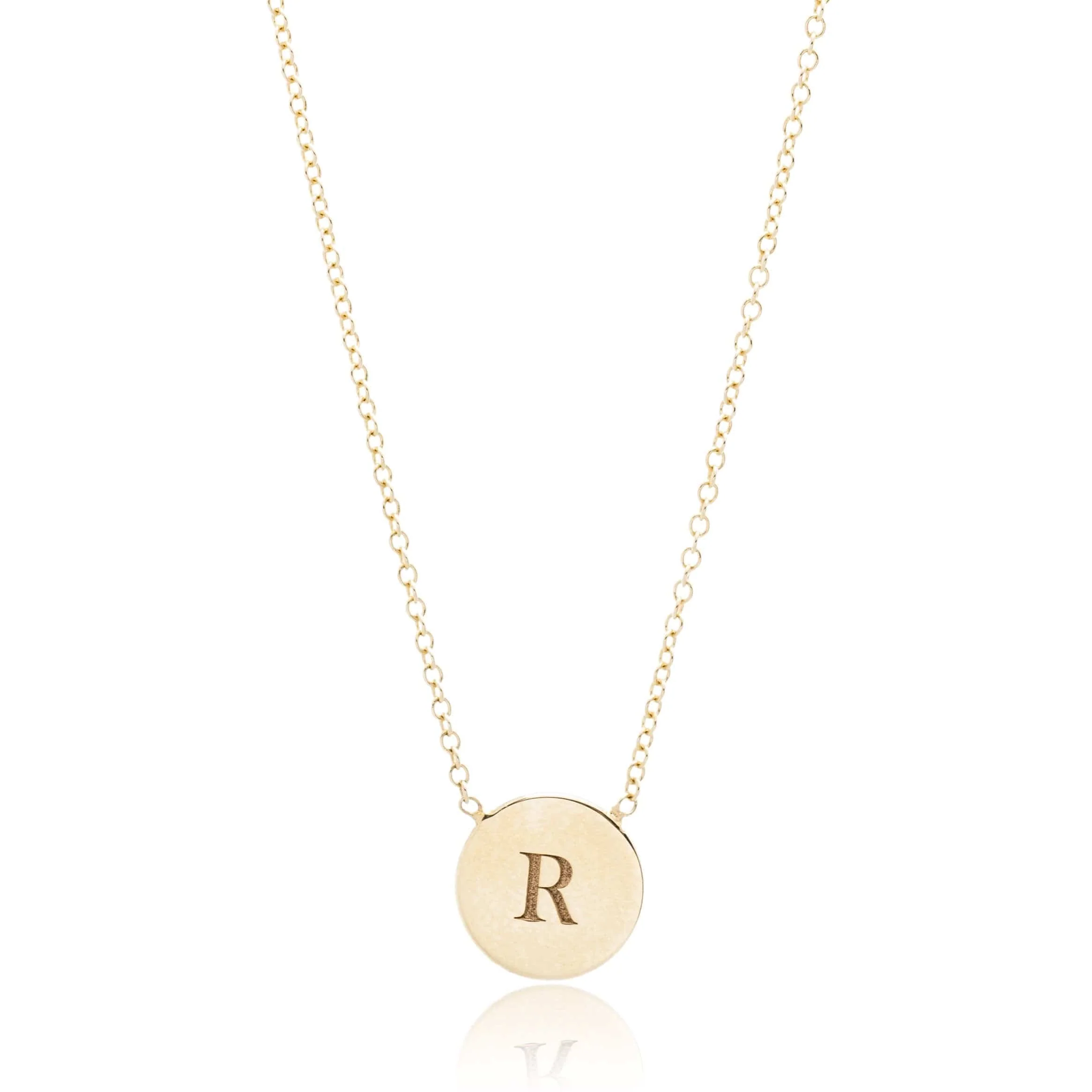 14K Yellow Gold Small Round Disc Initial Necklace