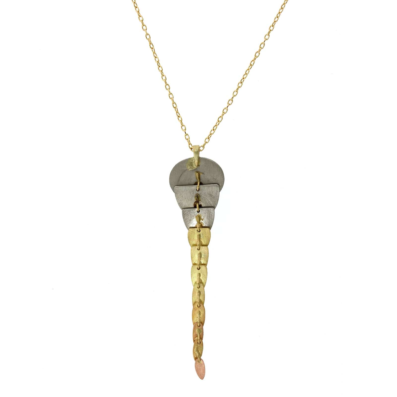 Platinum and 18K Tri-Color Gold Rainbow Trail Pendant - Image 2