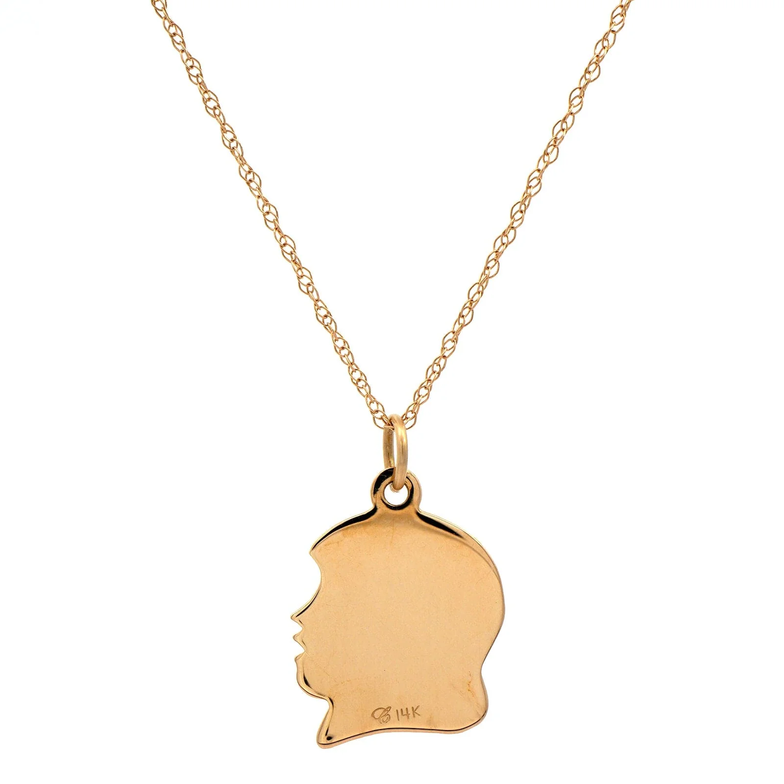 14K Yellow Gold 18" Girl Head Pendant Necklace - Image 2