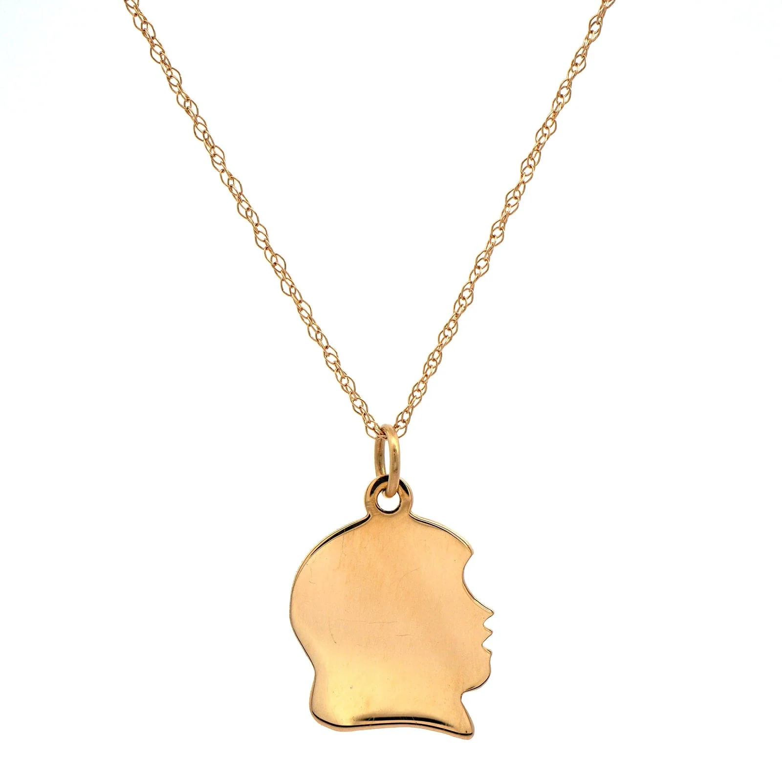 14K Yellow Gold 18" Girl Head Pendant Necklace - Image 5