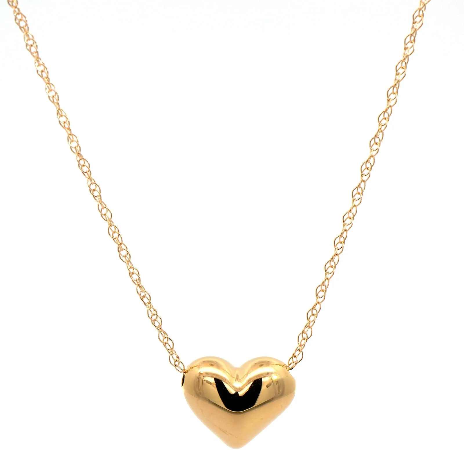 14K Yellow Gold Puffed Heart Pendant Necklace - Image 2