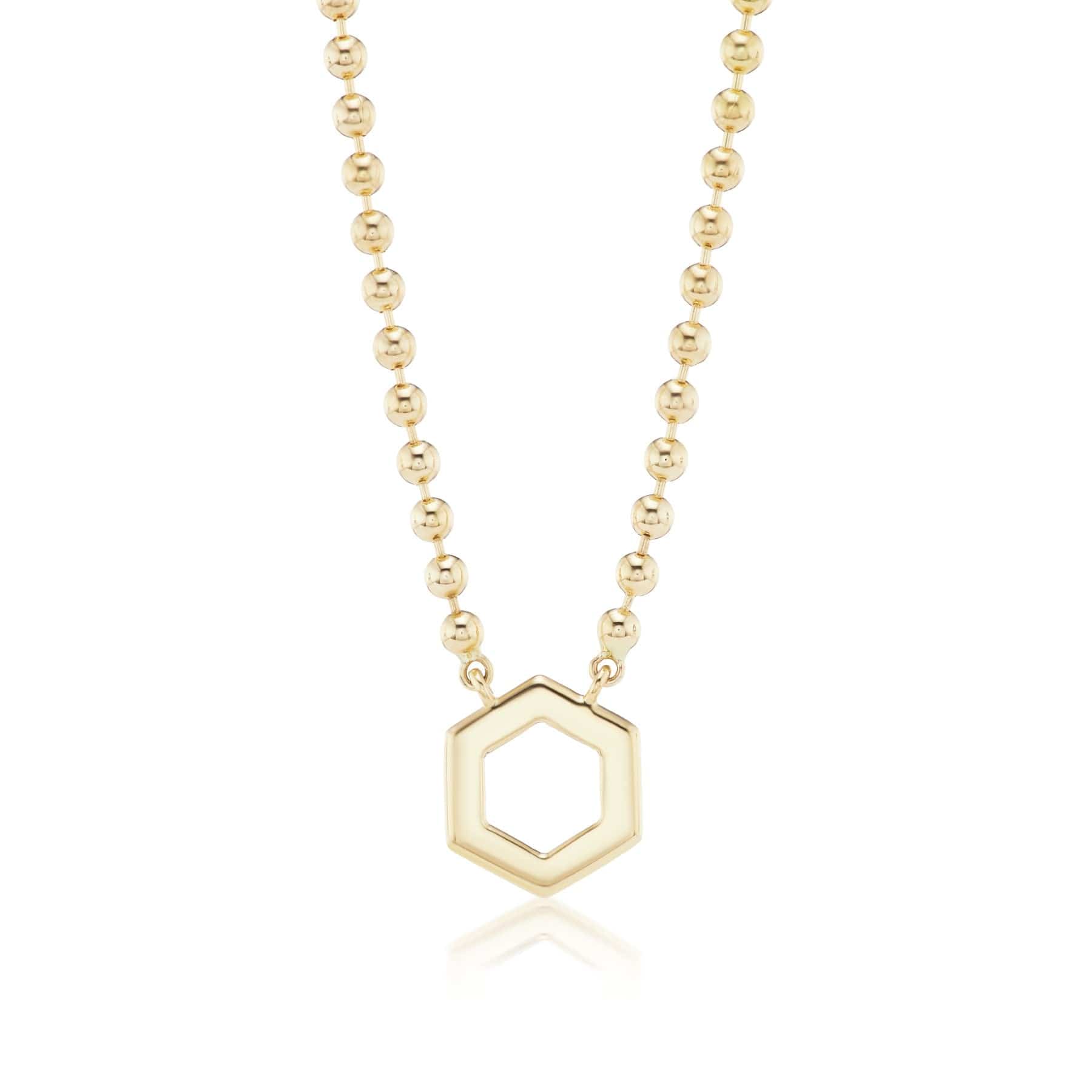 Harwell Godfrey 18K Yellow Gold Ball Chain Hexagon Pendant Necklace