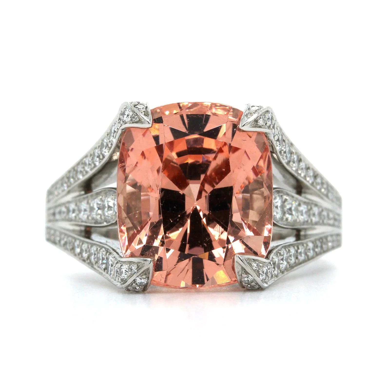 Platinum 3 Row Shank Garnet and Diamond Ring - Image 4