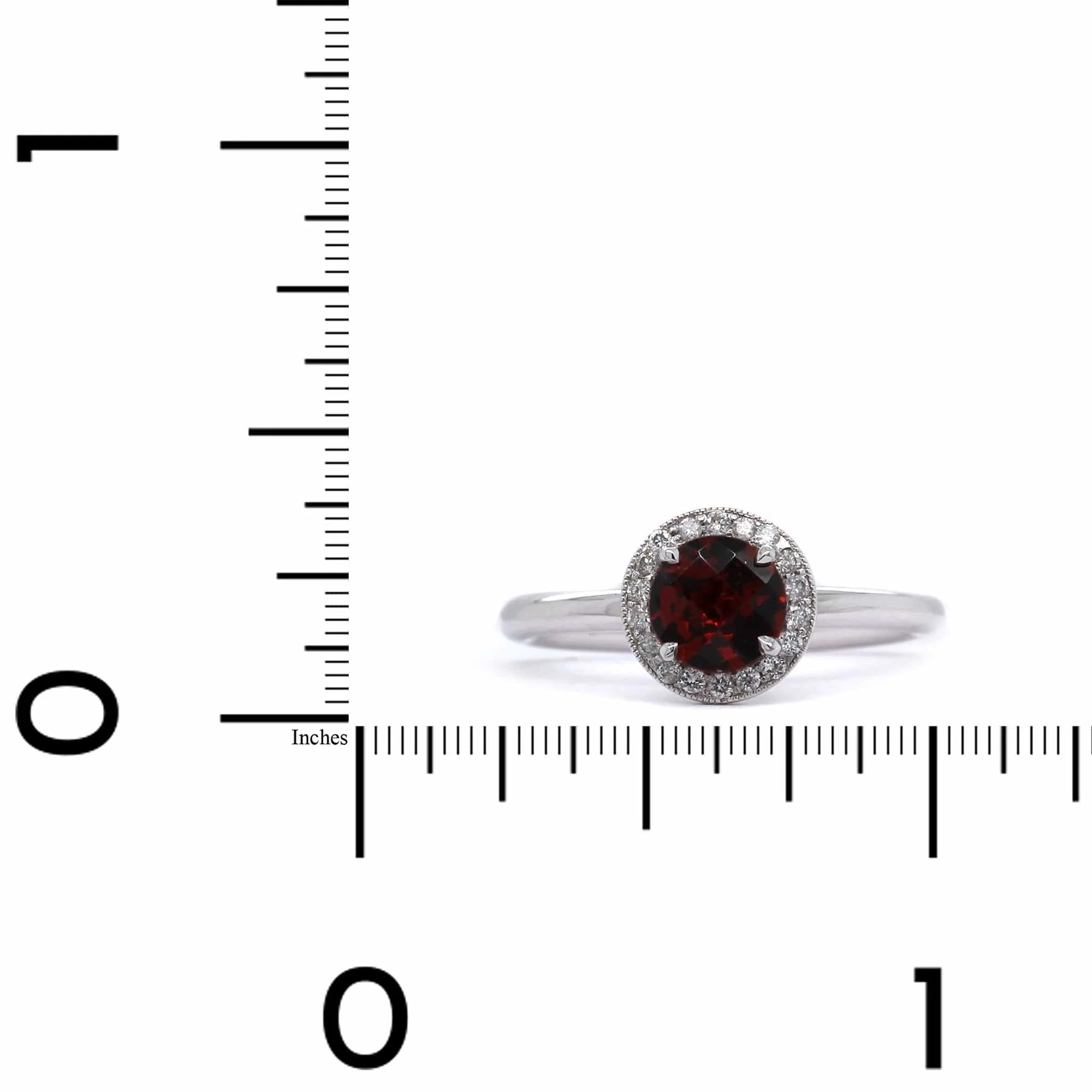 14K White Gold Garnet Diamond Halo Ring - Image 3