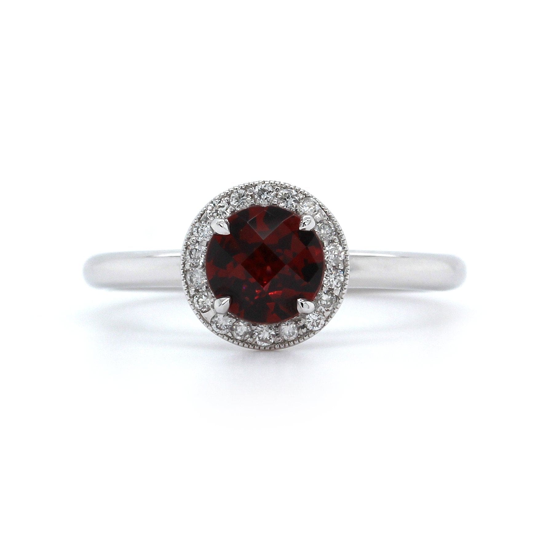 14K White Gold Garnet Diamond Halo Ring - Image 4