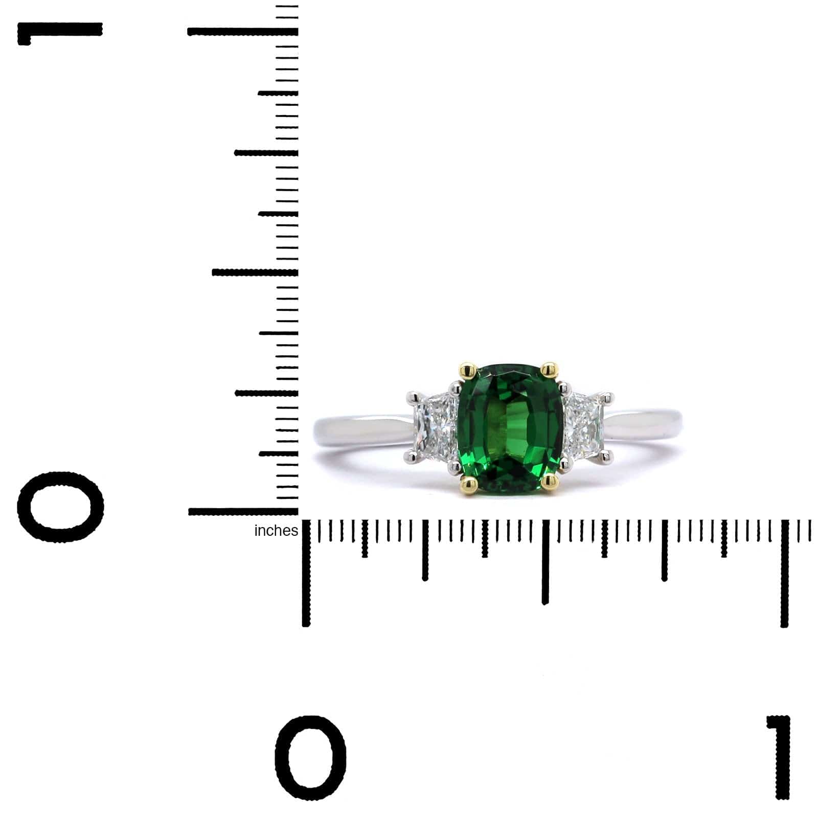 Platinum Cushion Tsavorite and Diamond Ring - Image 3