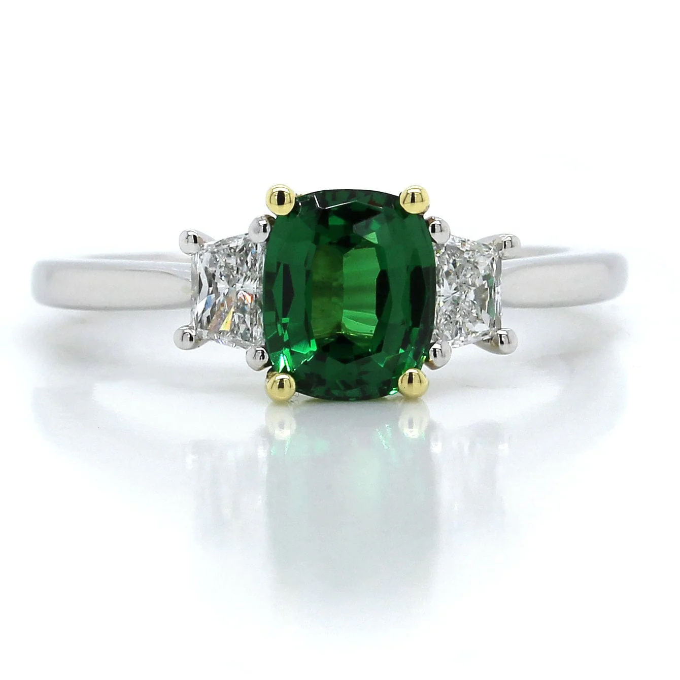 Platinum Cushion Tsavorite and Diamond Ring - Image 4