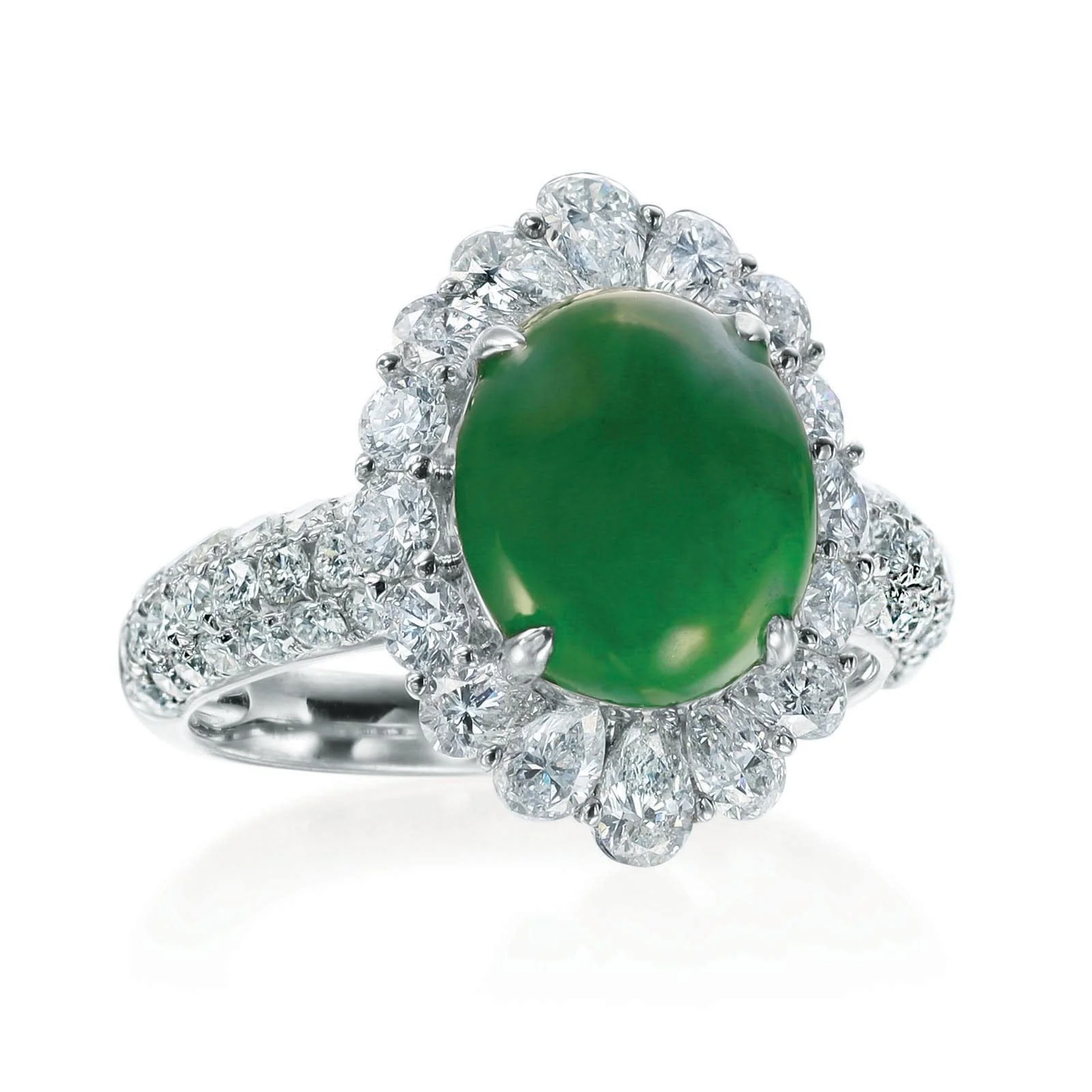 18K White Gold Jadeite and Diamond Ring - Image 2
