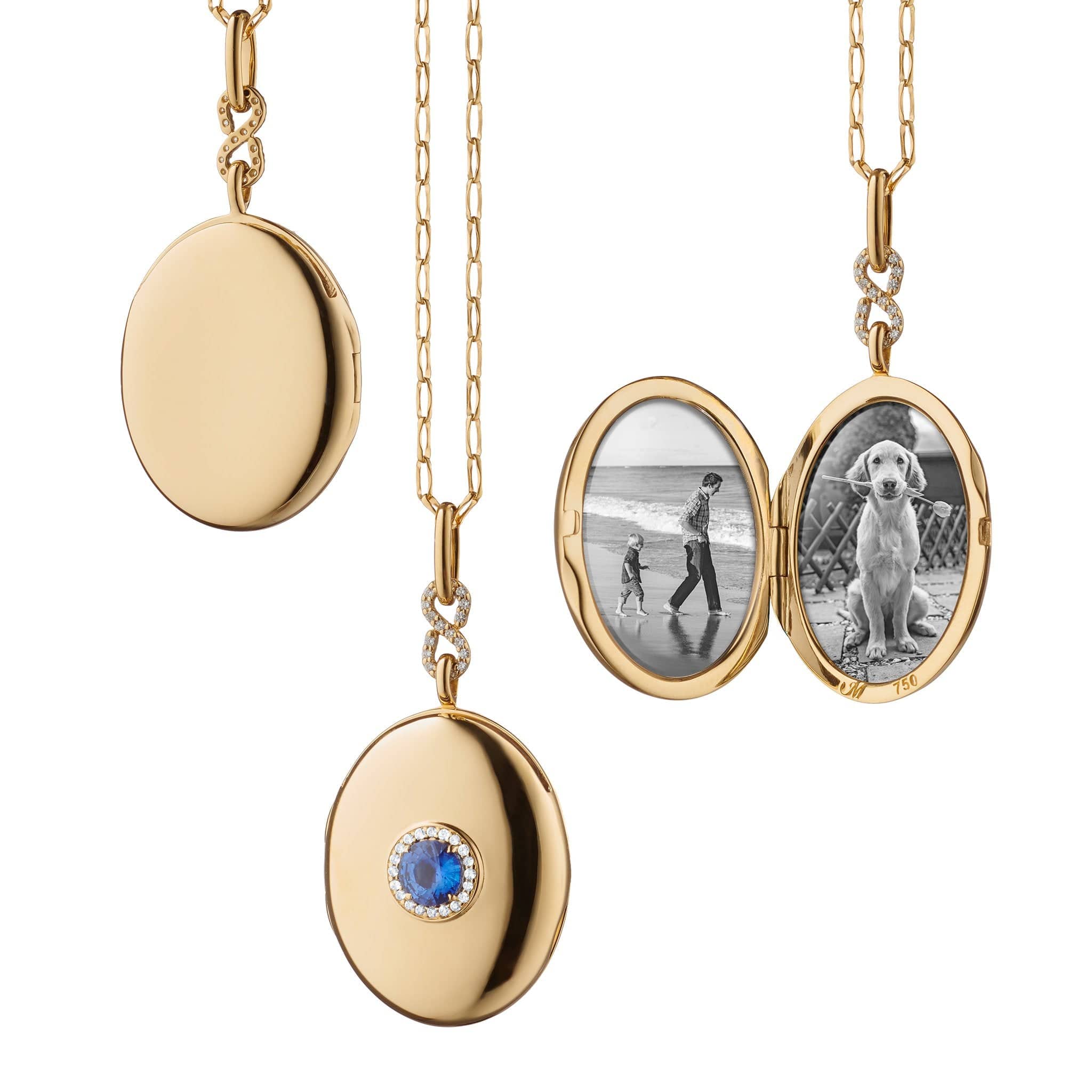 18K Yellow Gold Oval Sapphire Diamond Locket Necklace