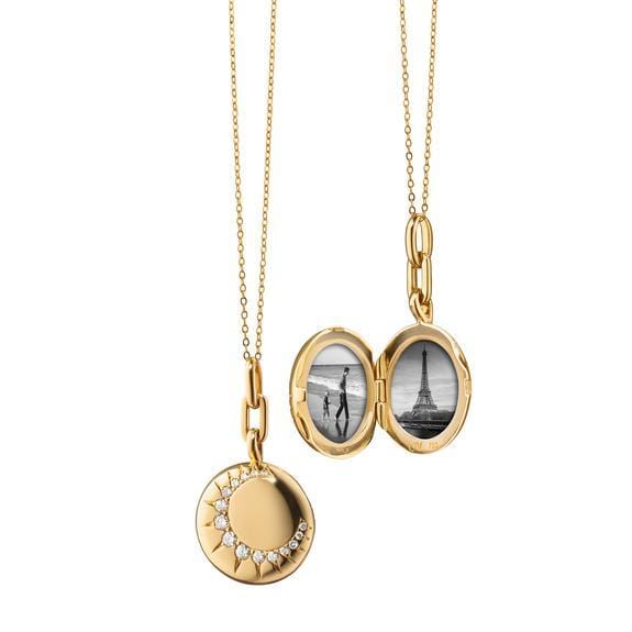 18K Yellow Gold Diamond Sun Locket Necklace