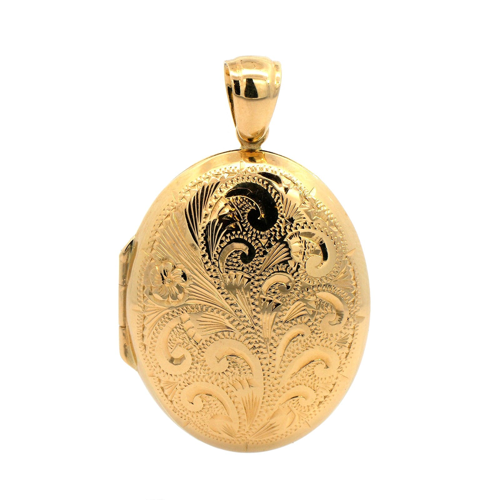 18K Yellow Gold Engraved Oval Locket