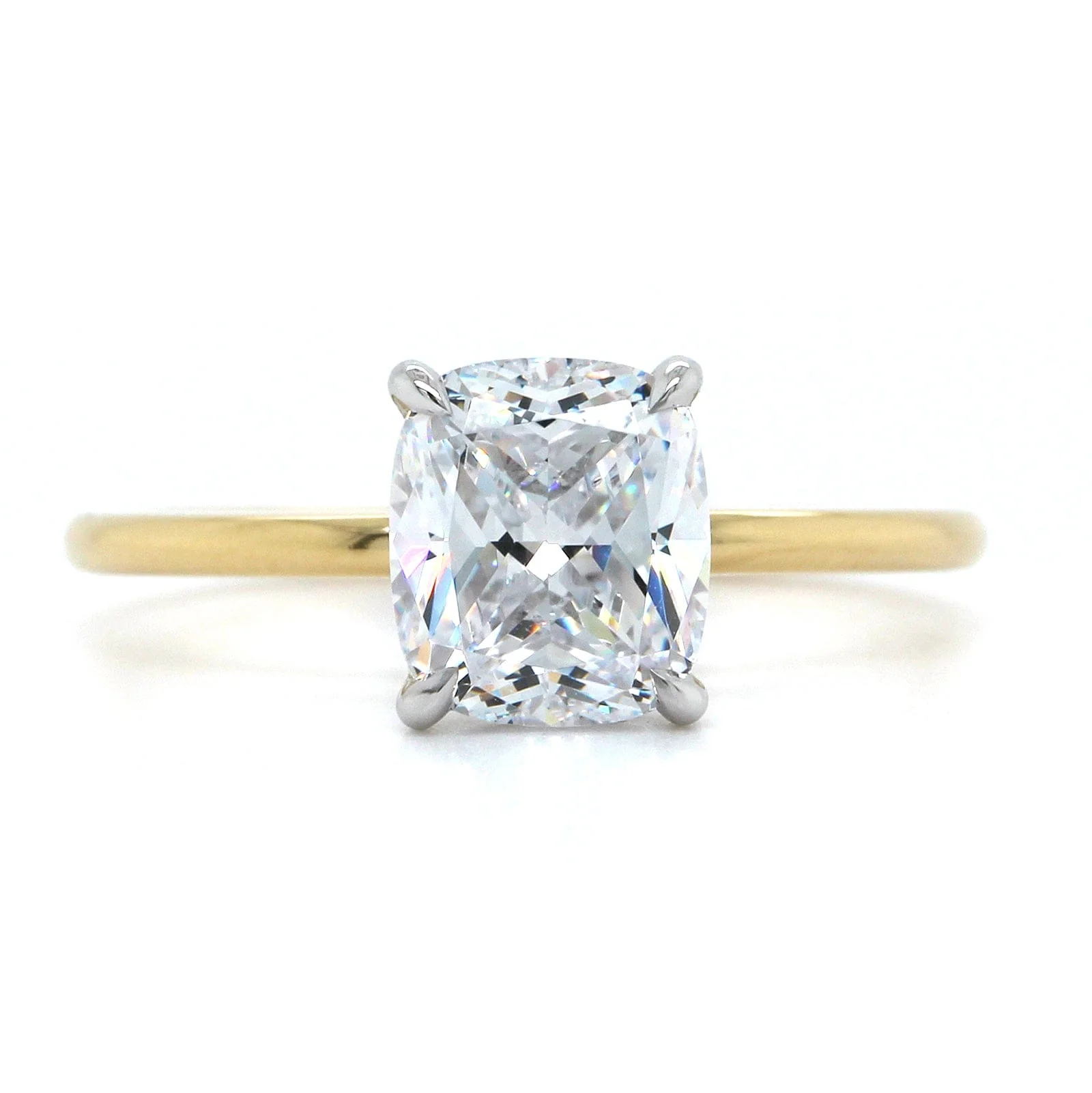 18K Yellow Gold Cushion 4 Prong Solitaire Engagement Ring Setting - Image 4