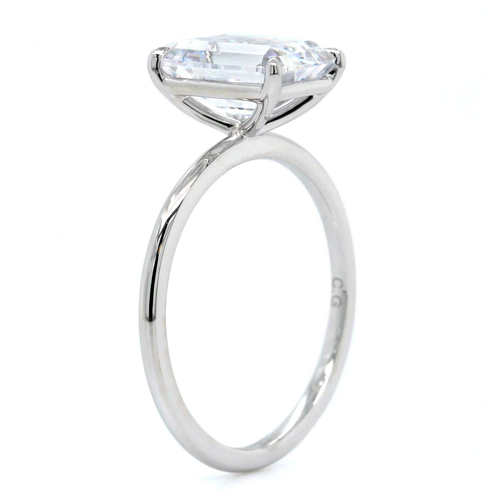 Platinum Emerald 4 Prong Solitaire Engagement Ring Setting - Image 2
