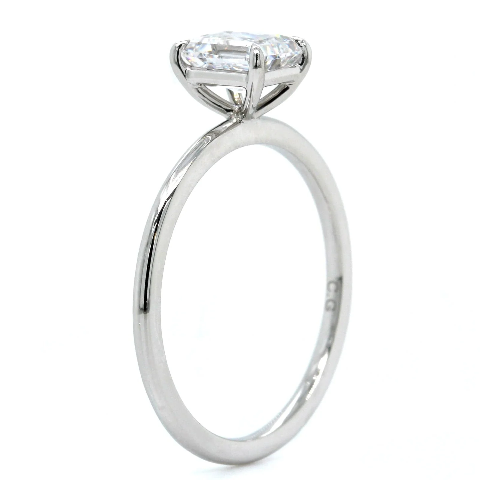 Platinum Emerald 4 Prong Solitaire Engagement Ring Setting - Image 2