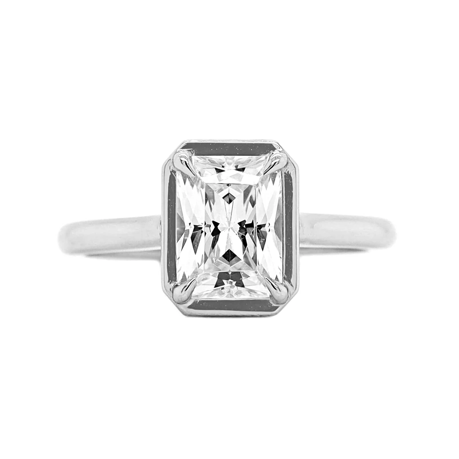 Platinum Bezel Set Radiant Cut Diamond Engagement Ring Setting
