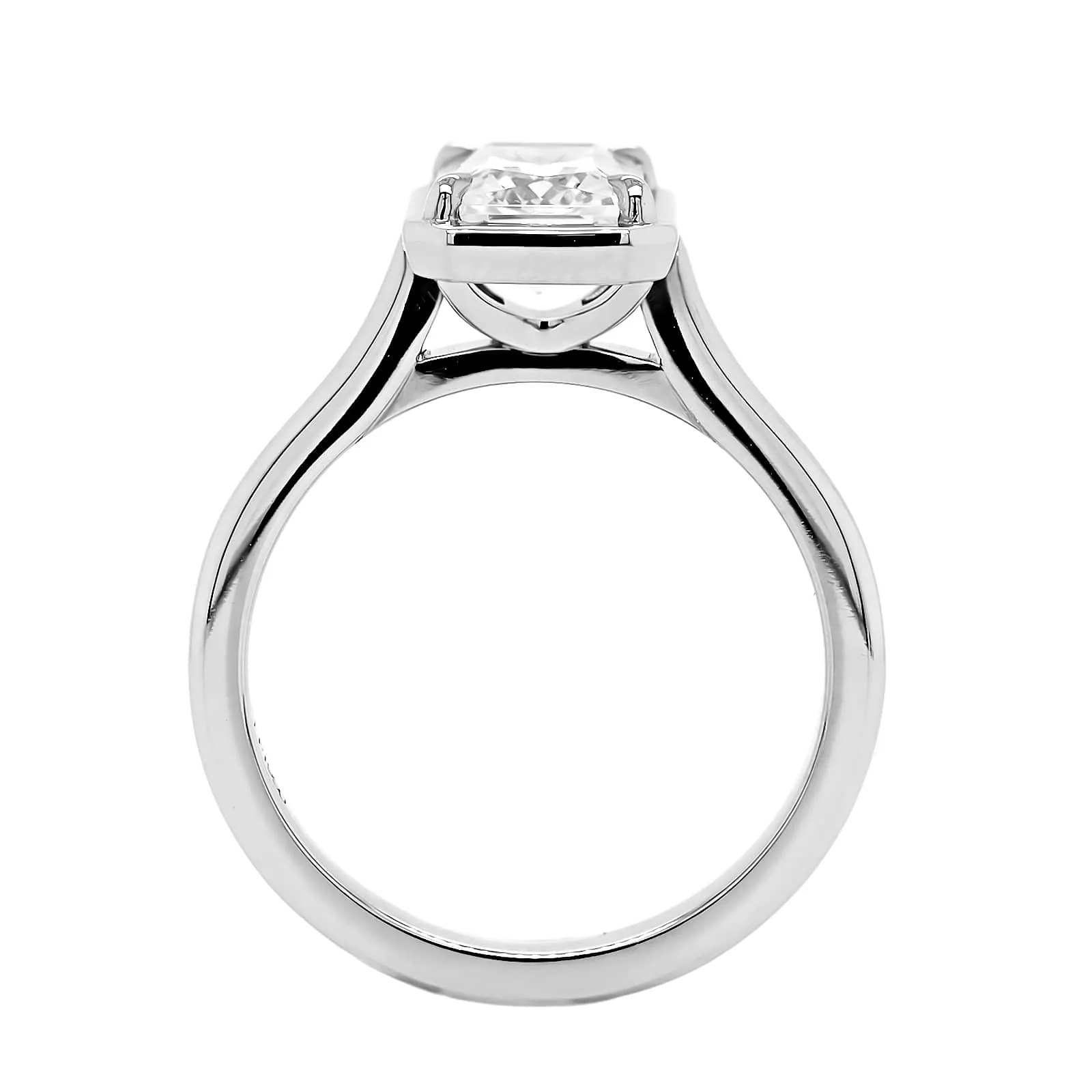 Platinum Bezel Set Radiant Cut Diamond Engagement Ring Setting - Image 3