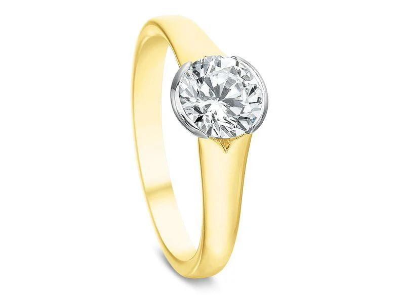 18K Yellow Gold Tapered Shank Half Bezel Set Solitaire Engagement Ring Setting - Image 3