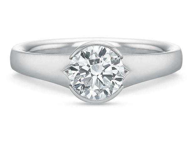 18K Yellow Gold Tapered Shank Half Bezel Set Solitaire Engagement Ring Setting - Image 4