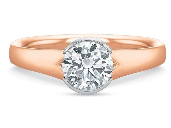 18K Yellow Gold Tapered Shank Half Bezel Set Solitaire Engagement Ring Setting - Image 5