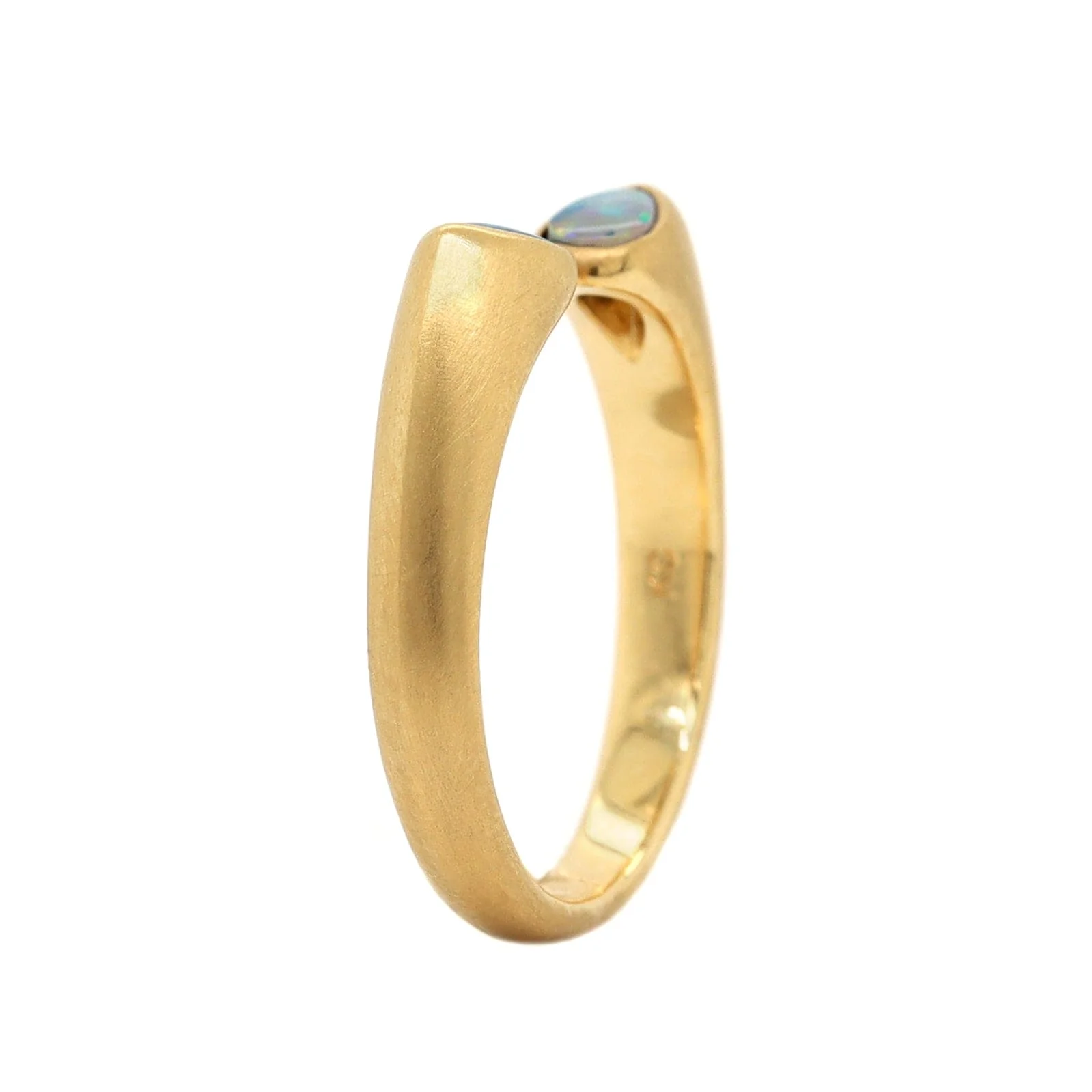 18K Yellow Gold Pear Shaped Opal Huggie Ring - Image 2