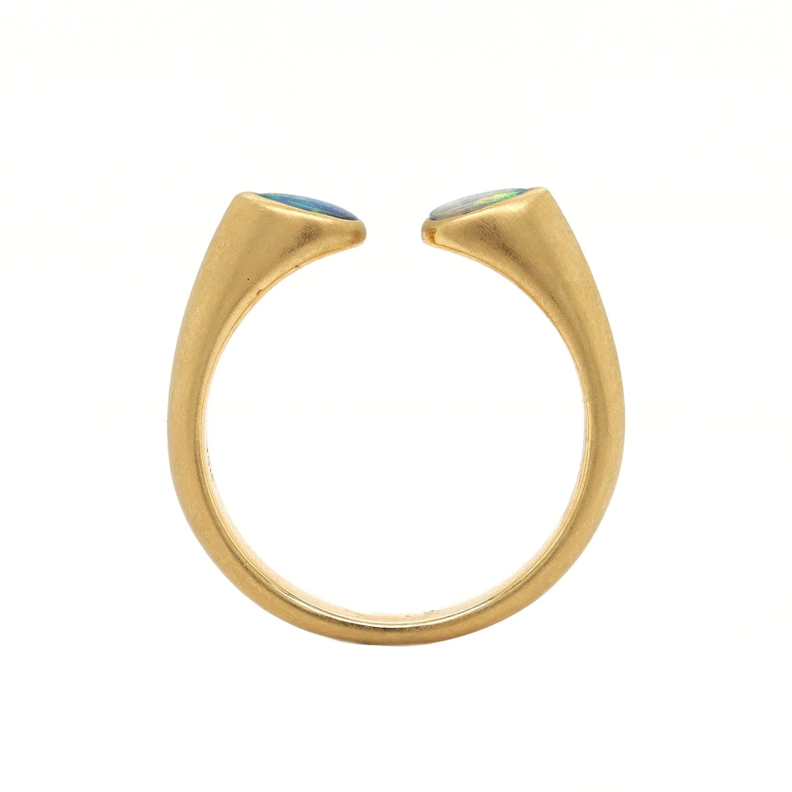 18K Yellow Gold Pear Shaped Opal Huggie Ring - Image 3