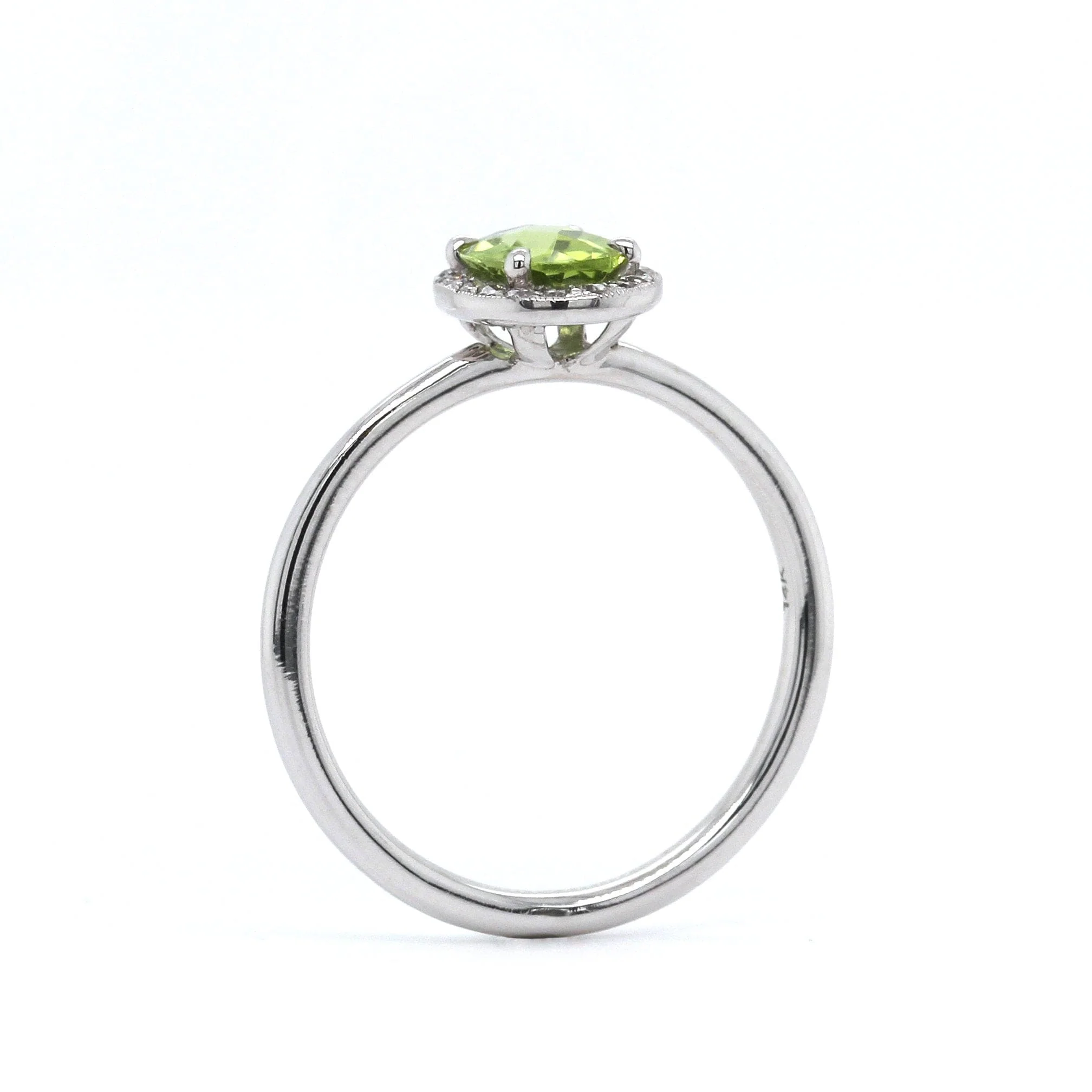 14K White Gold Peridot Diamond Halo Ring - Image 2